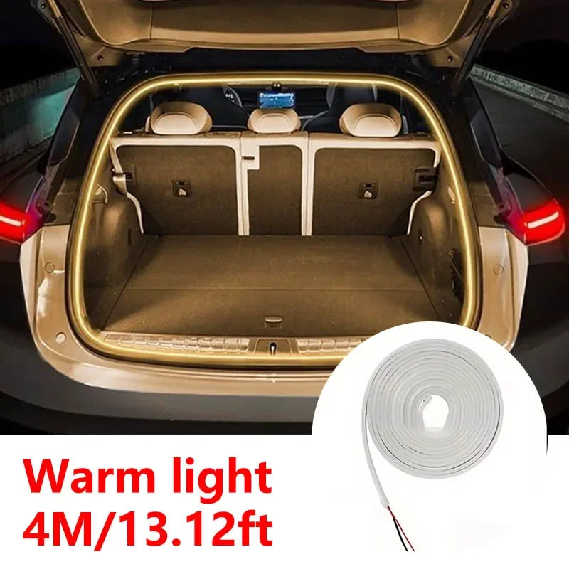 Auto-sensing LED trunk light strip, wire-free, high brightness.