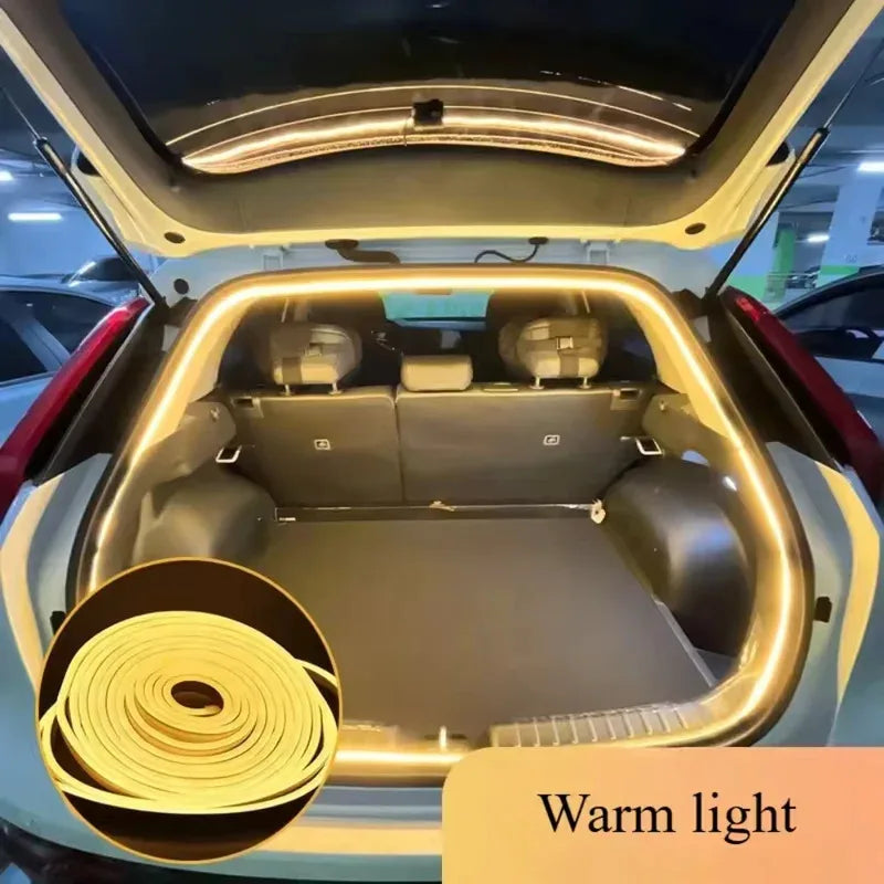 Auto-sensing LED trunk light strip, wire-free, high brightness.