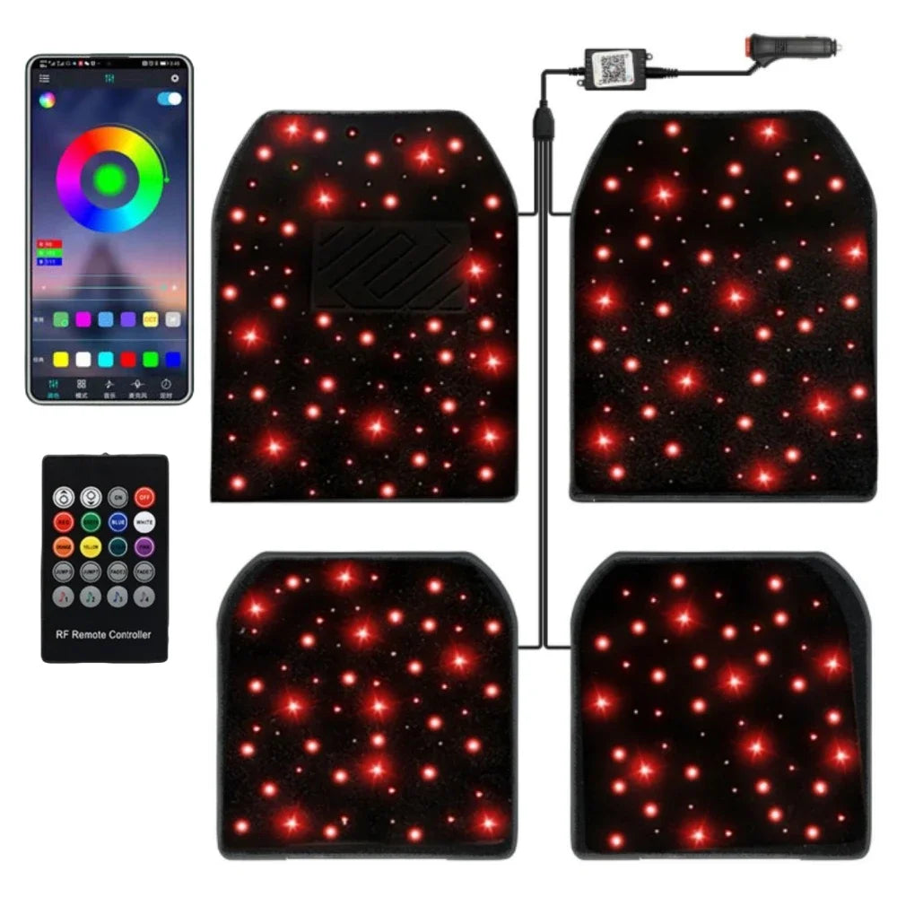 2/4PCS RGB LED Star Car Floor Mats – App Control, Music Sync, Waterproof