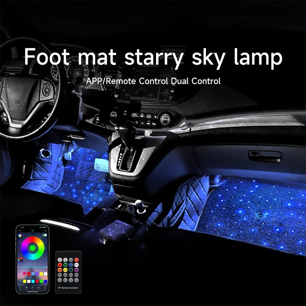 2/4PCS RGB LED Star Car Floor Mats – App Control, Music Sync, Waterproof