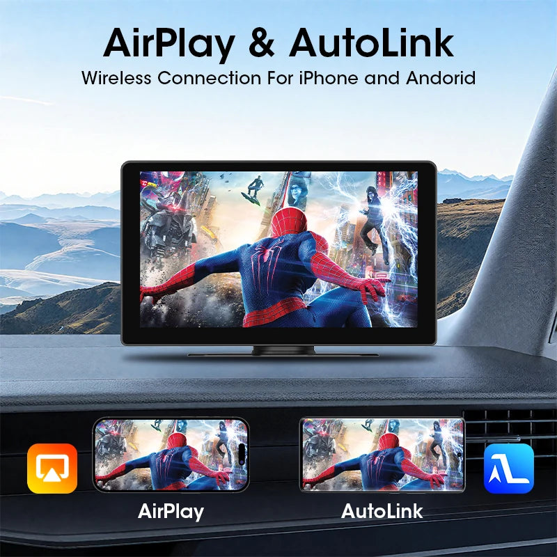 7–10" wireless CarPlay/Android Auto touchscreen car display.