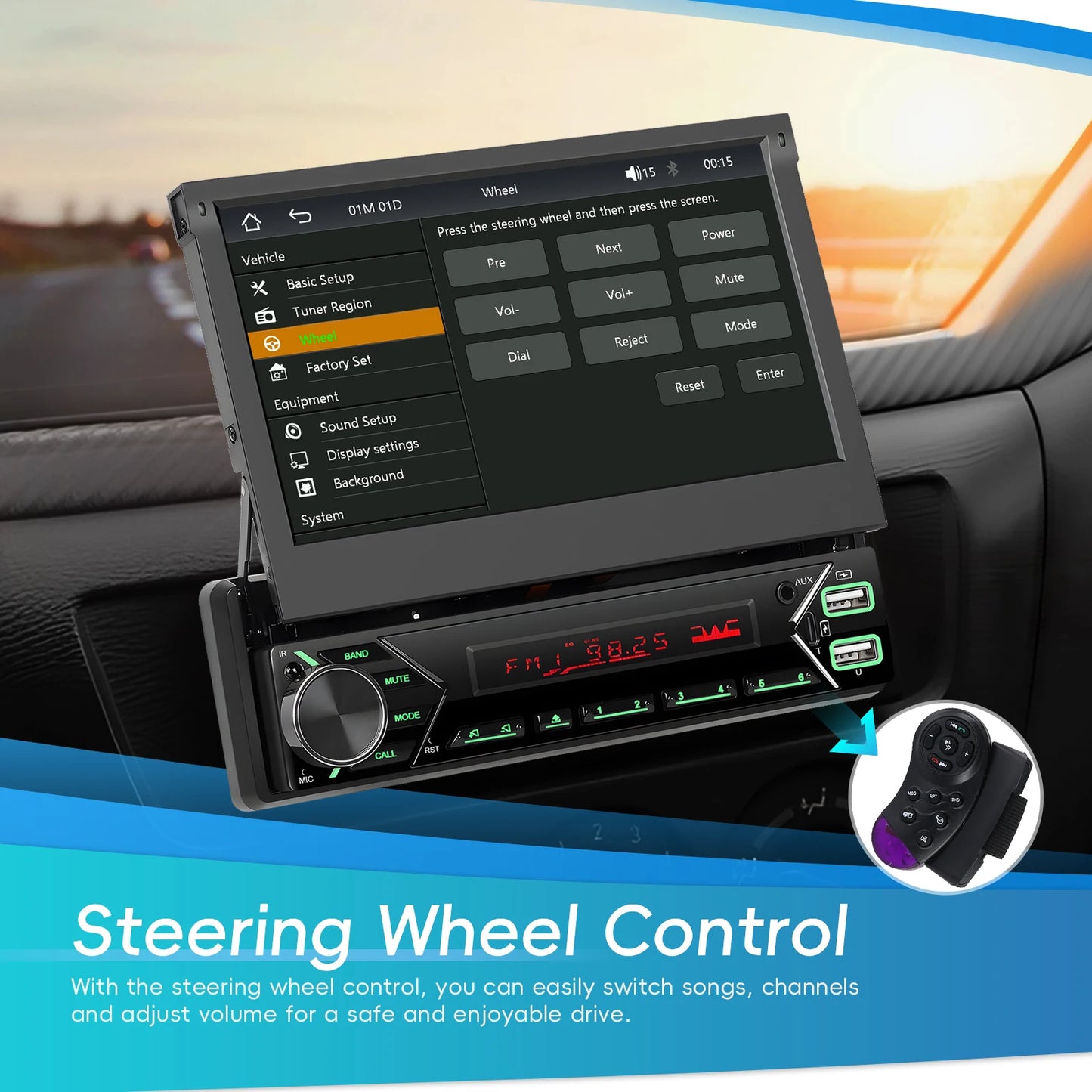 7" wireless CarPlay/Android Auto car radio with Bluetooth & FM.