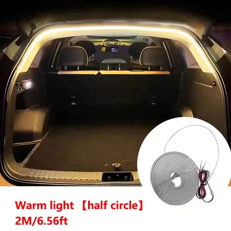 Auto-sensing LED trunk light strip, wire-free, high brightness.