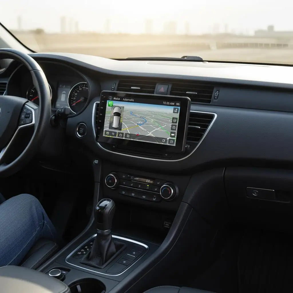 7" CarPlay/Android Auto car stereo with touchscreen and reverse camera.