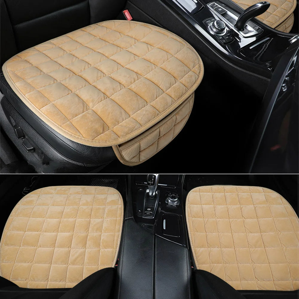 Universal anti-slip, breathable winter car seat cushion for front seats.