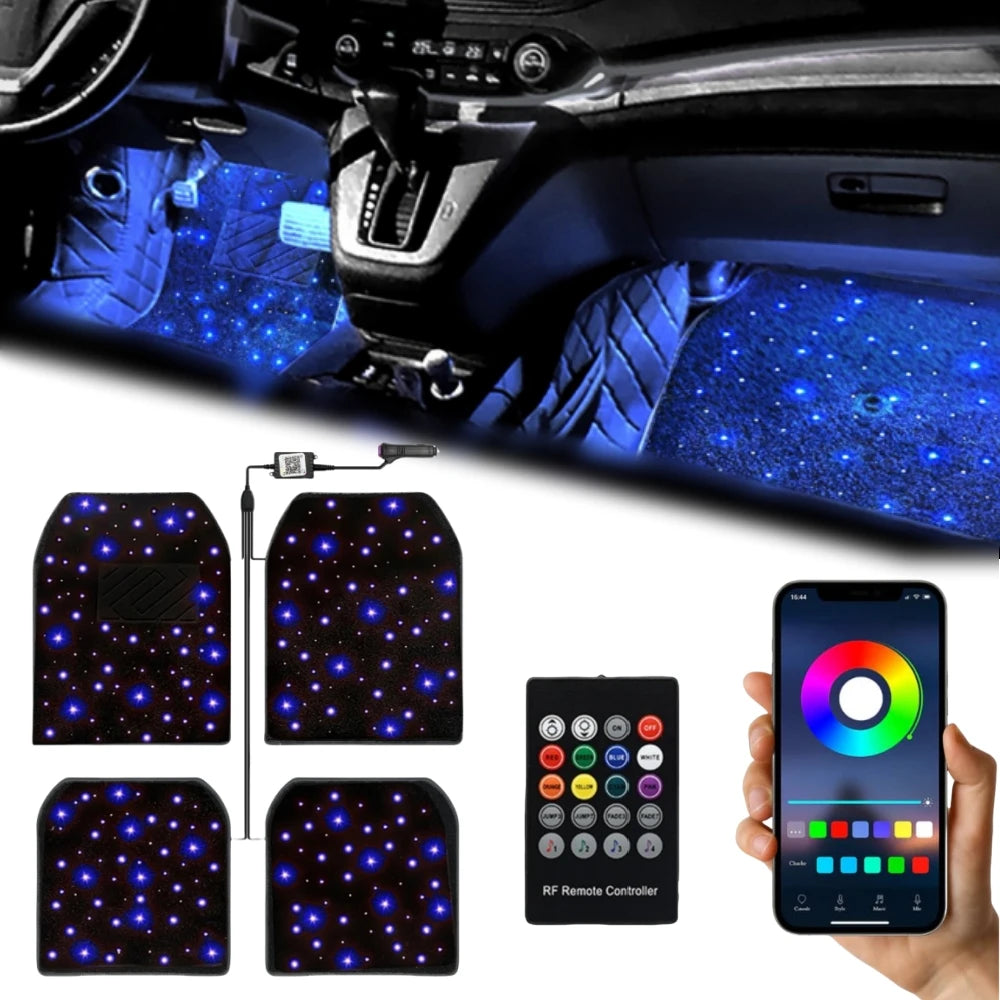 2/4PCS RGB LED Star Car Floor Mats – App Control, Music Sync, Waterproof