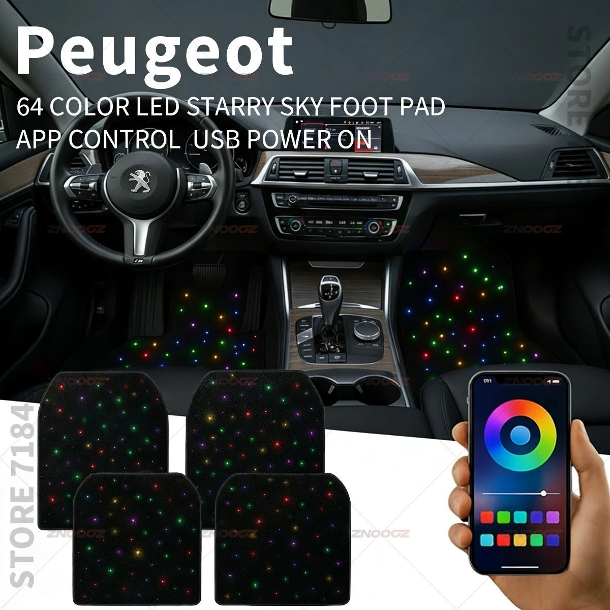 Cut-to-fit LED car mats for Peugeot models