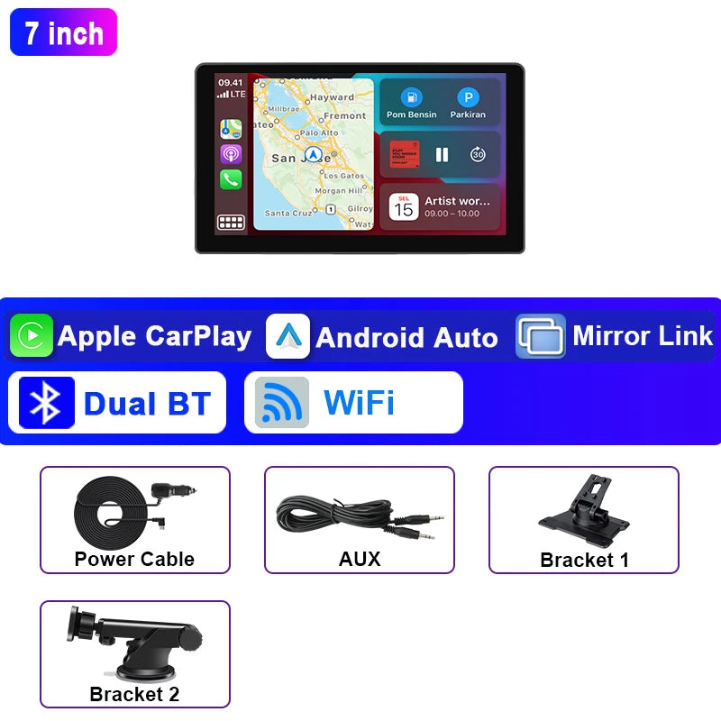 7–10" wireless CarPlay/Android Auto touchscreen car display.