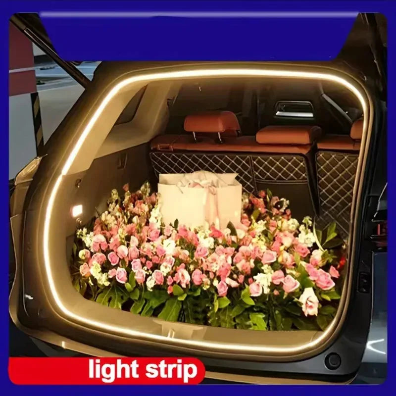 Auto-sensing LED trunk light strip, wire-free, high brightness.