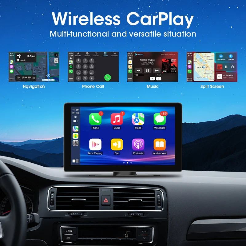7–10" wireless CarPlay/Android Auto touchscreen car display.