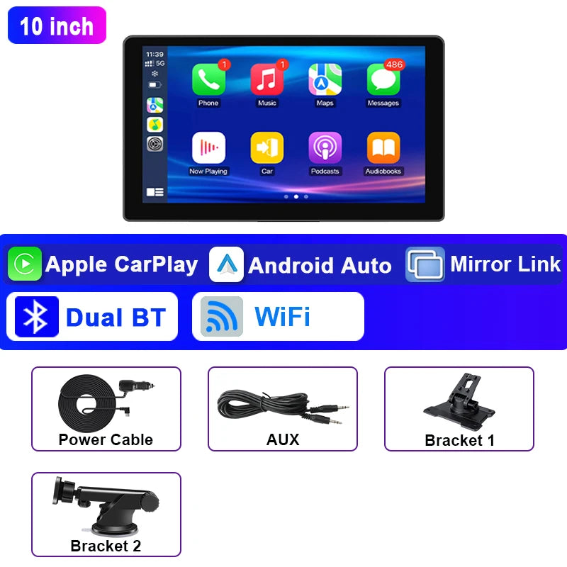 7–10" wireless CarPlay/Android Auto touchscreen car display.
