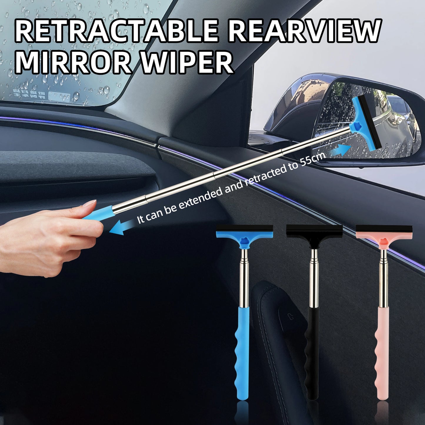 Telescopic Mirror Wiper – car rearview glass cleaning brush tool