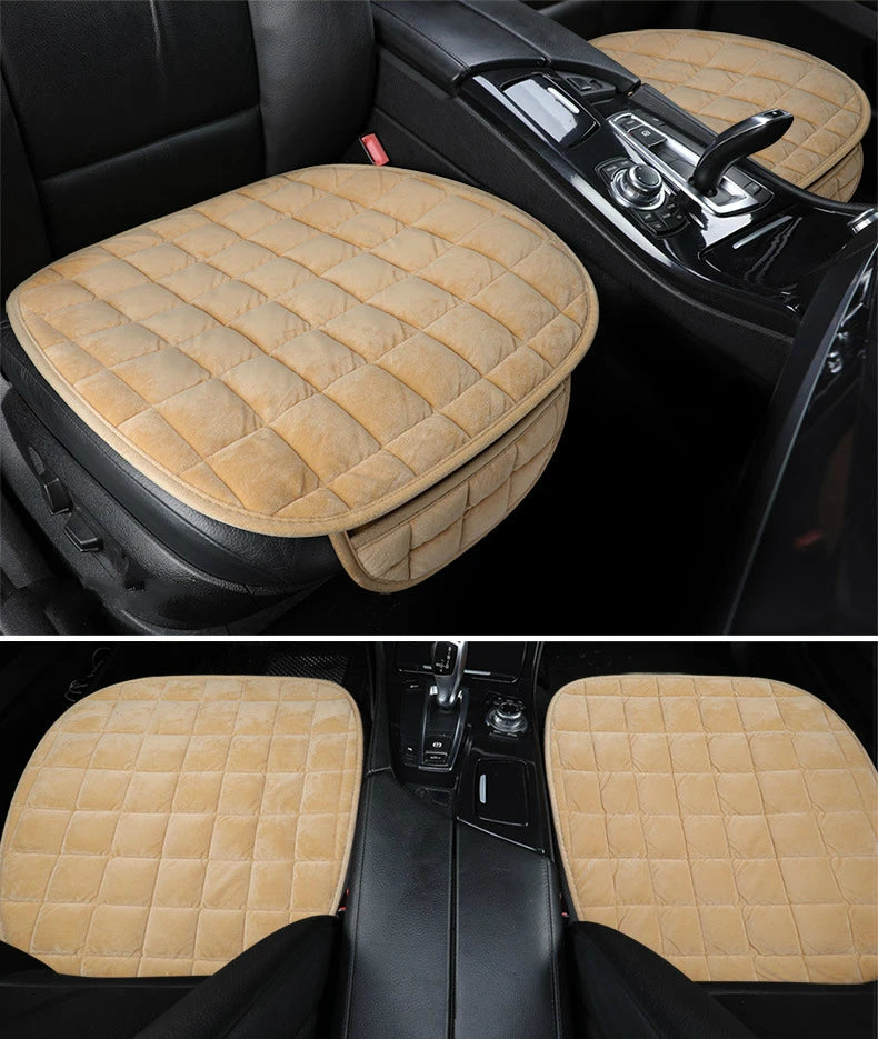 Universal anti-slip, breathable winter car seat cushion for front seats.