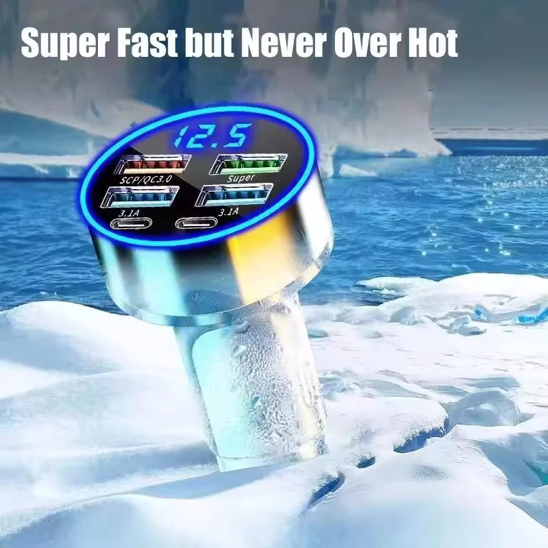 350W PD/QC car charger, USB-C fast charge.