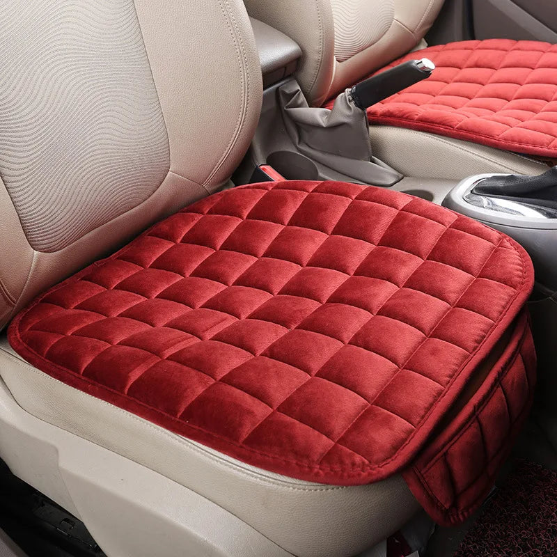 Universal anti-slip, breathable winter car seat cushion for front seats.
