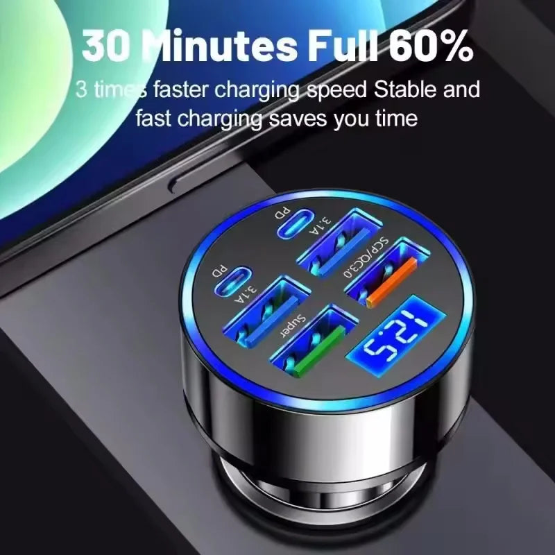 350W PD/QC car charger, USB-C fast charge.