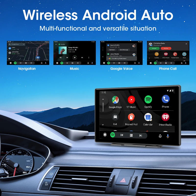7–10" wireless CarPlay/Android Auto touchscreen car display.
