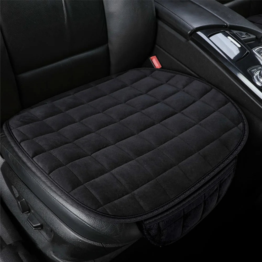 Universal anti-slip, breathable winter car seat cushion for front seats.
