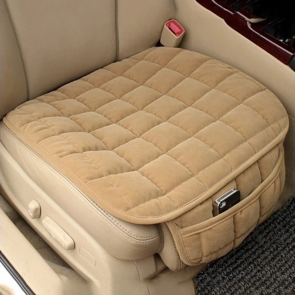 Universal anti-slip, breathable winter car seat cushion for front seats.